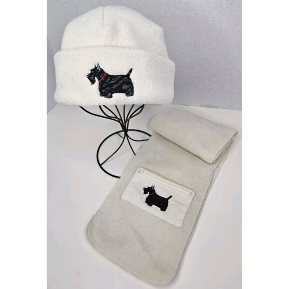 Your Breed Scottie Scottish Terrier Dog Embroidered White Beanie & Scarf Set - Picture 1 of 10
